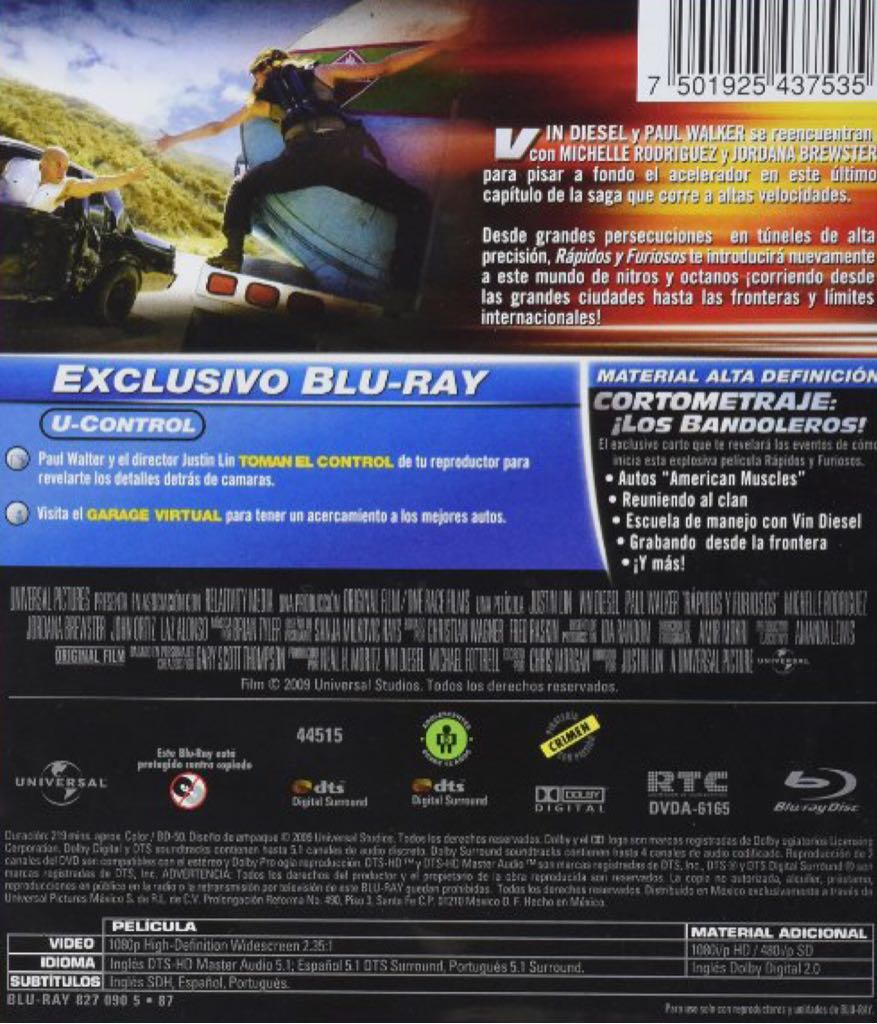 The Fast and the Furious 4 DVD movie collectible [Barcode 7501925437535] - Main Image 2