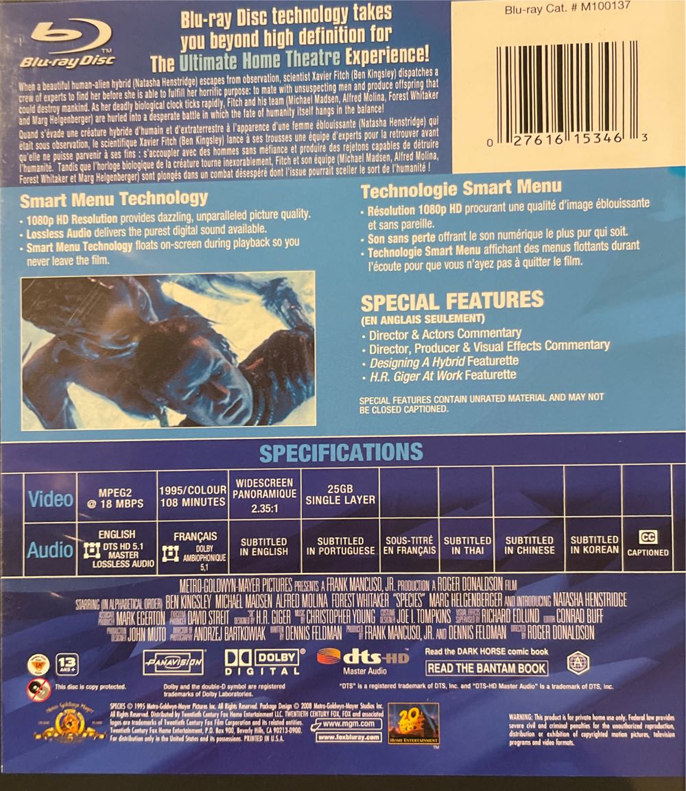 Species Blu-ray movie collectible [Barcode 027616153463] - Main Image 2