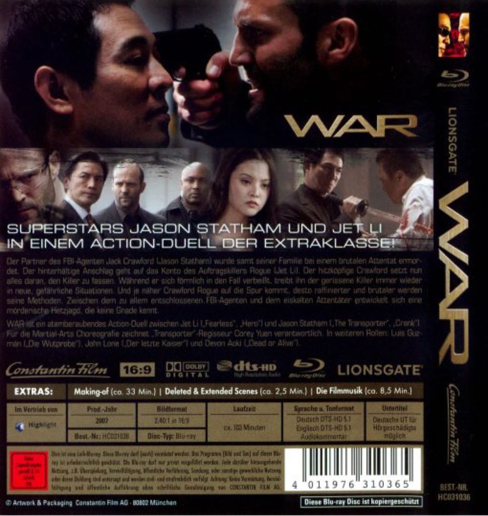 War DVD movie collectible [Barcode 057373178140] - Main Image 2