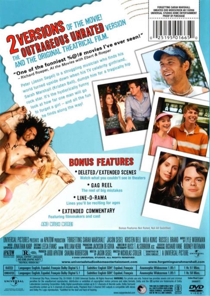 Forgetting Sarah Marshall DVD movie collectible [Barcode 5050582562989] - Main Image 2