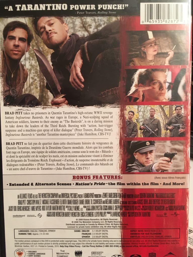 Inglourious Basterds DVD movie collectible [Barcode 065935828723] - Main Image 2
