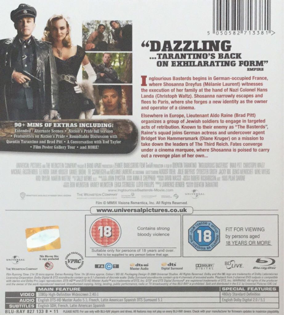 Inglourious Basterds Blu-ray movie collectible [Barcode 5050582713381] - Main Image 2