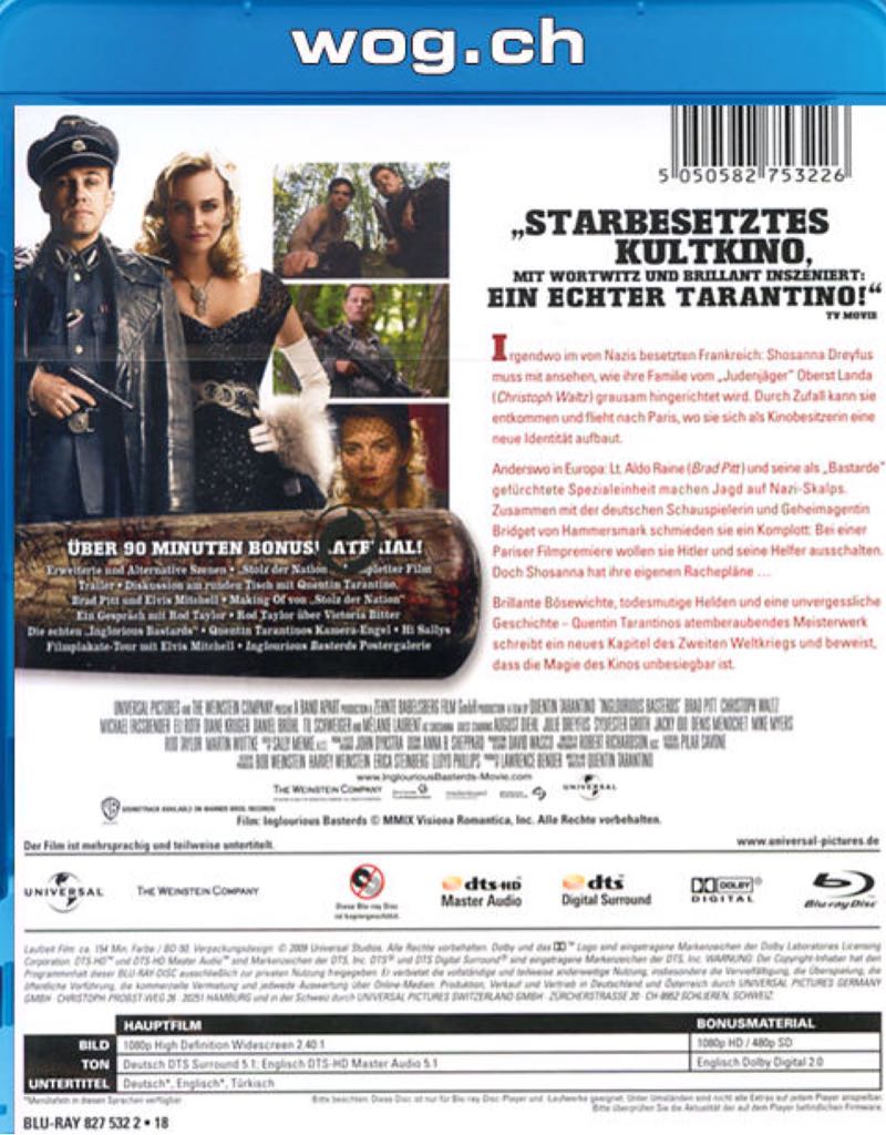 TARANTINO        Inglourious Basterds Blu-ray movie collectible [Barcode 5050582754605] - Main Image 2