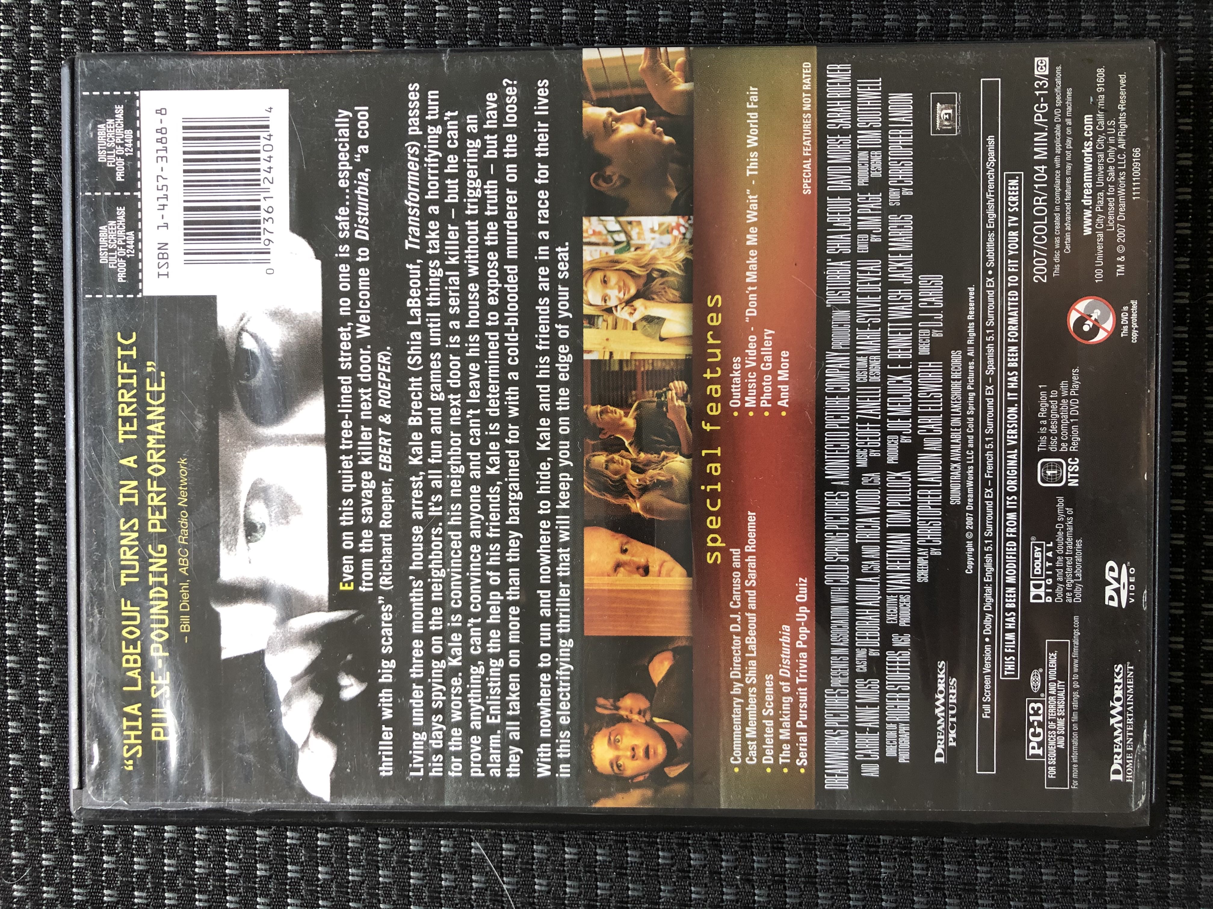 Disturbia DVD movie collectible [Barcode 097361244044] - Main Image 3