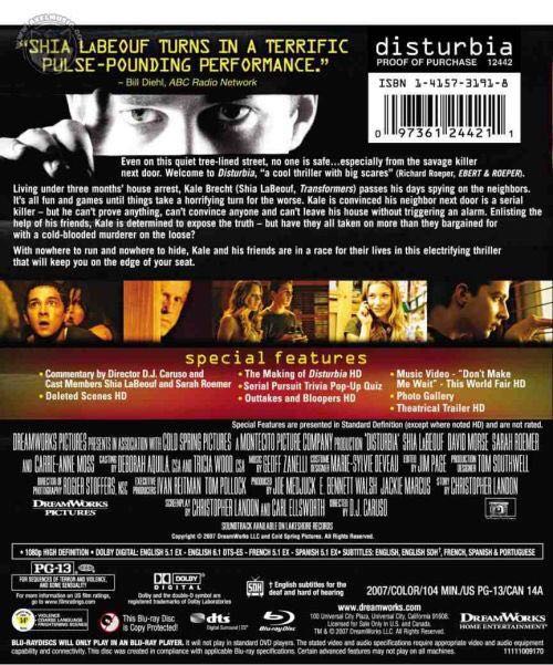 Disturbia Blu-ray movie collectible [Barcode 097361244211] - Main Image 2