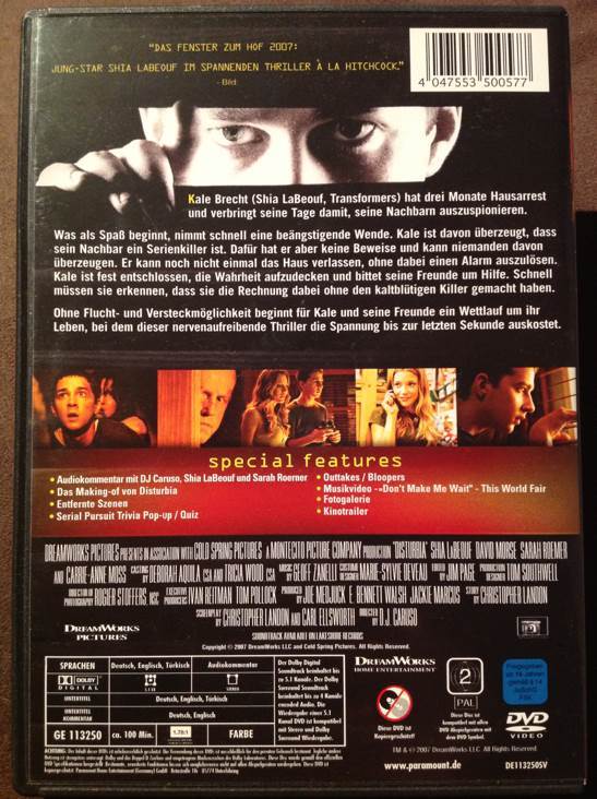 Disturbia DVD movie collectible [Barcode 4047553500577] - Main Image 2