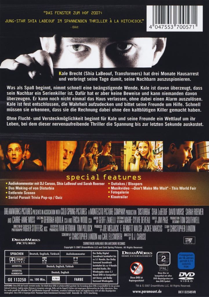Disturbia Blu-ray movie collectible [Barcode 5051368202815] - Main Image 2