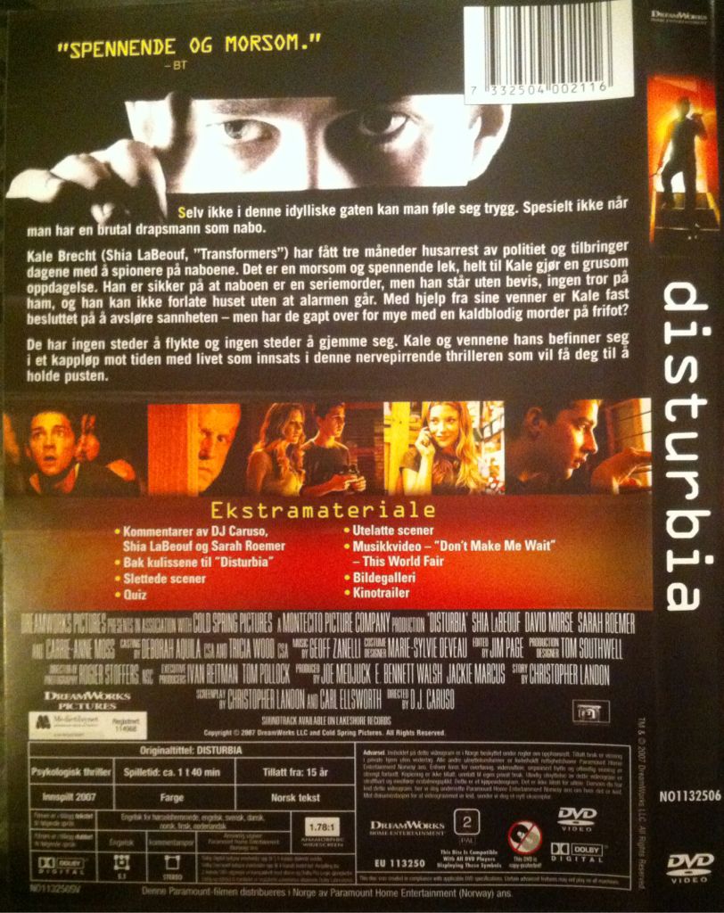 Disturbia DVD movie collectible [Barcode 7332504002116] - Main Image 2