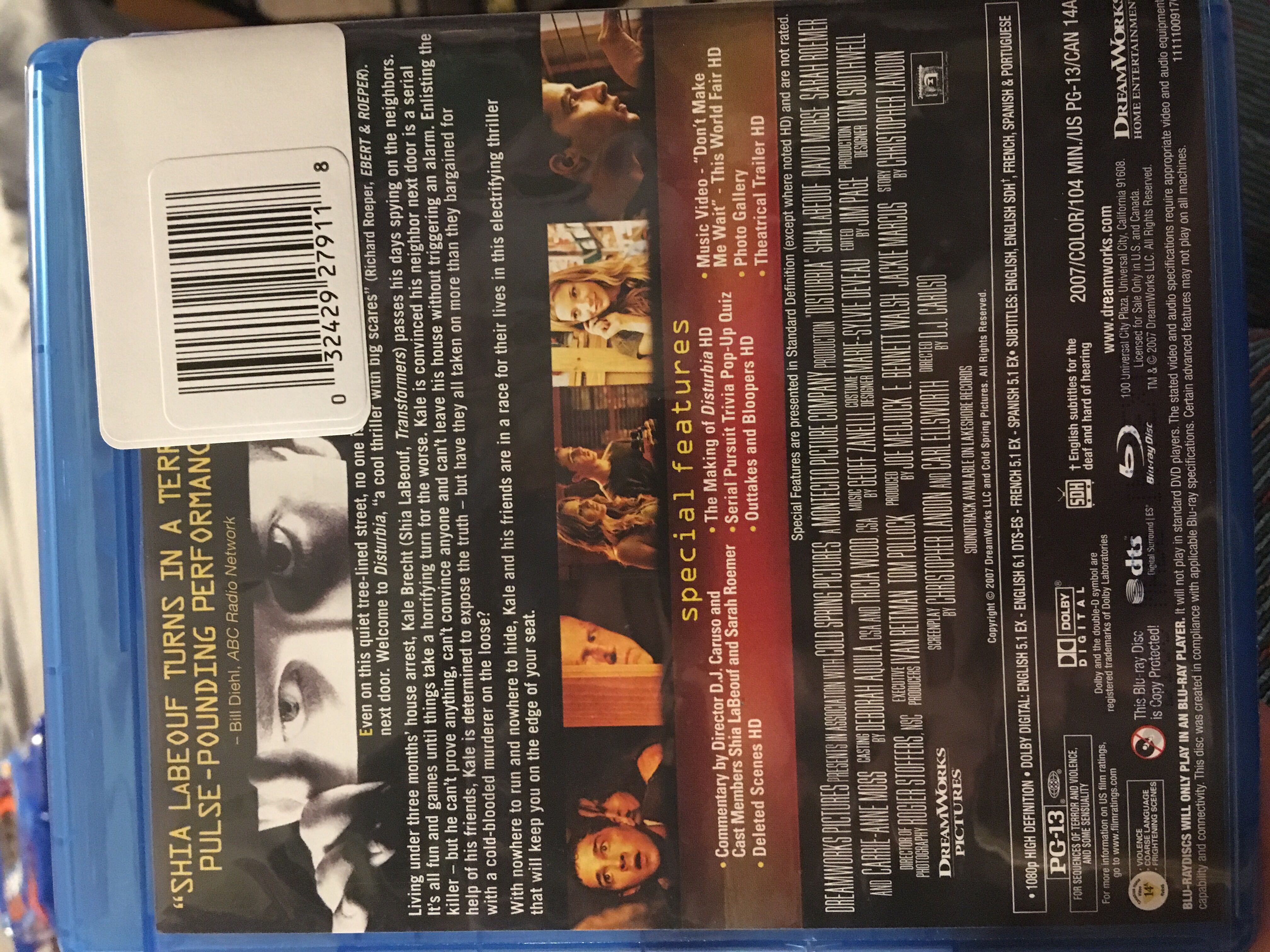 Disturbia DVD movie collectible [Barcode 883929301539] - Main Image 2