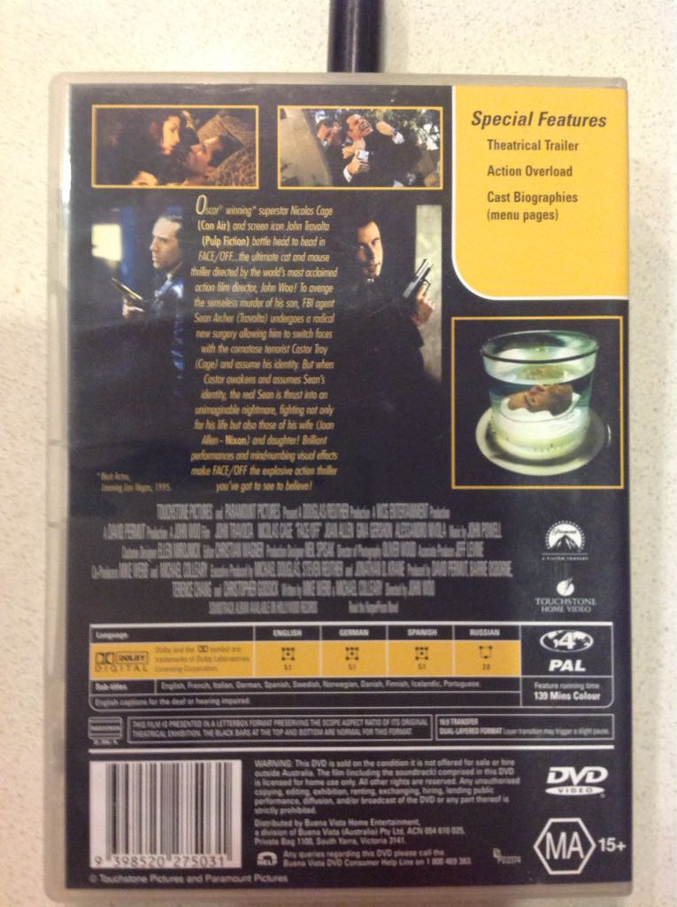 Face/Off DVD movie collectible [Barcode 9398520275031] - Main Image 2