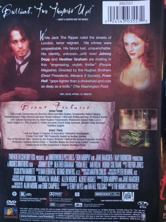 From Hell DVD movie collectible [Barcode 024543035572] - Main Image 3