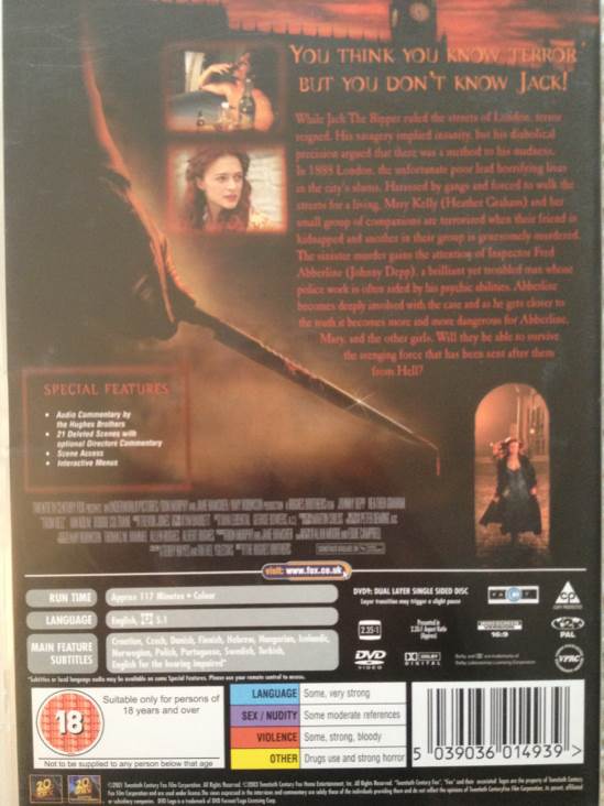 From Hell DVD movie collectible [Barcode 5039036014939] - Main Image 2