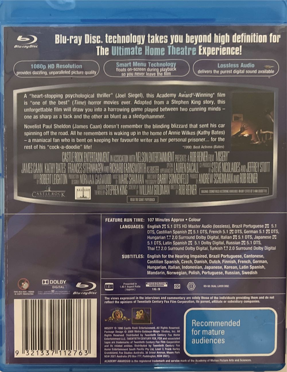 Misery Blu-ray movie collectible [Barcode 9321337112763] - Main Image 2