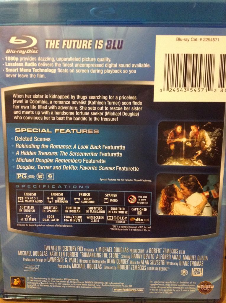 Romancing the Stone Blu-ray movie collectible [Barcode 024543545712] - Main Image 2