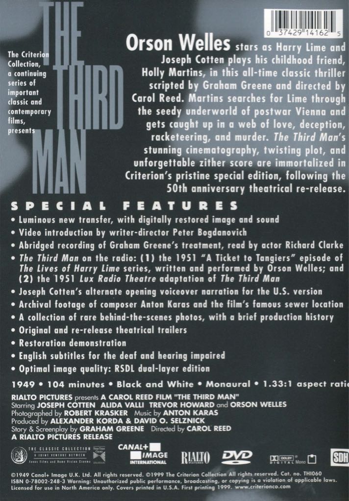The Third Man DVD movie collectible [Barcode 037429141625] - Main Image 2