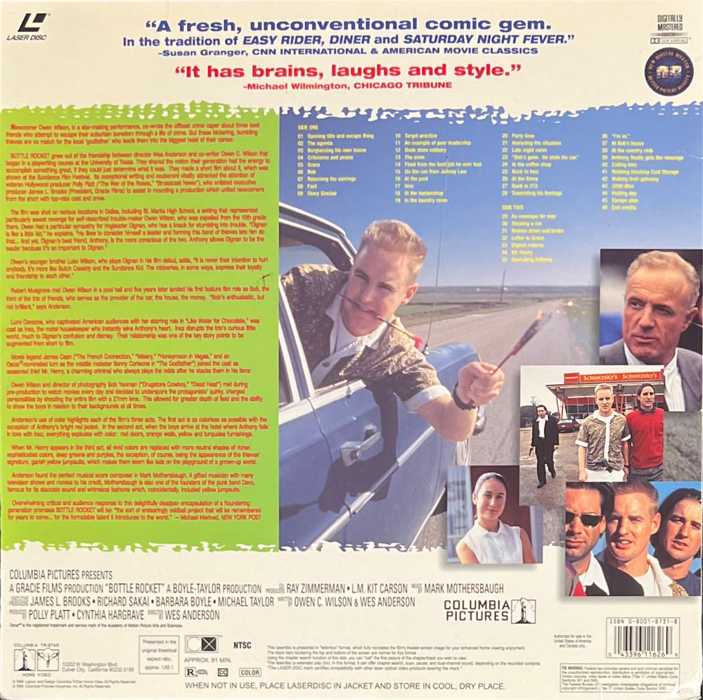 Bottle Rocket (1996) Laser Disc movie collectible [Barcode 043396116269] - Main Image 2
