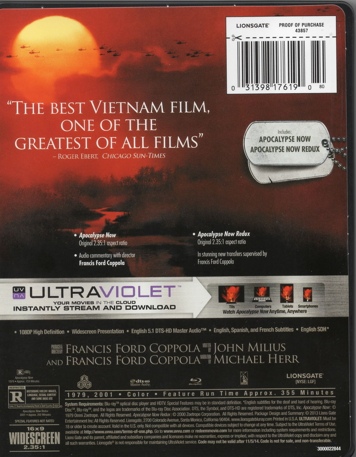 Apocalypse Now/...Redux/...Final Cut Fandango at Home movie collectible [Barcode 031398176190] - Main Image 3