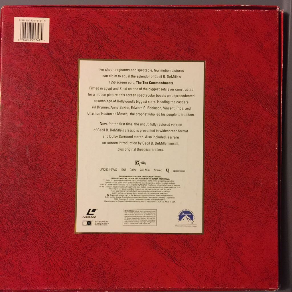 Ten Commandments, The Laser Disc movie collectible [Barcode 013023257474] - Main Image 2