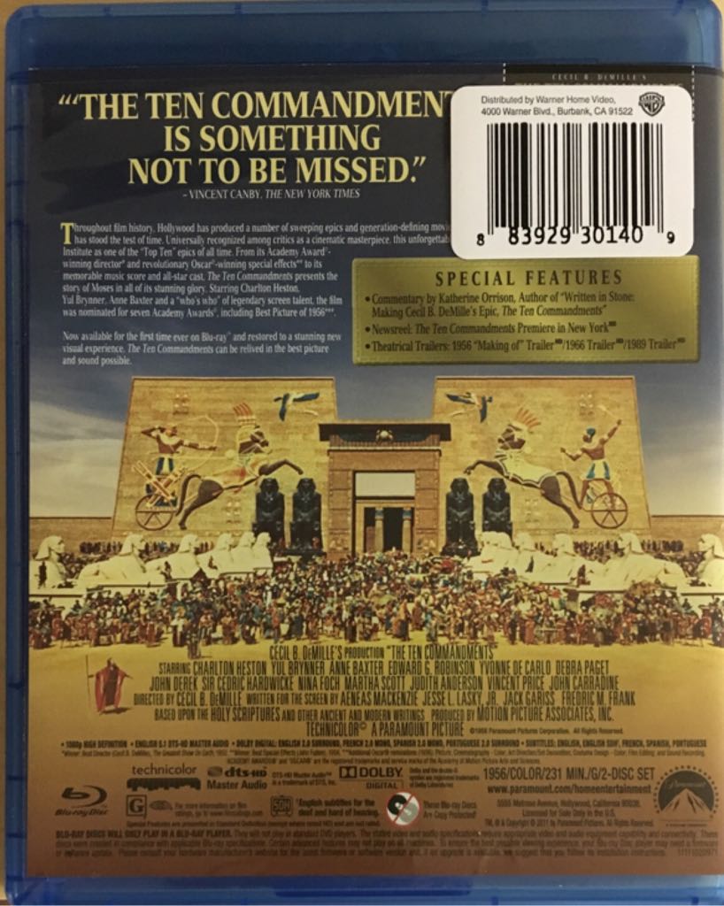 Ten Commandments, The Blu-ray movie collectible [Barcode 883929301409] - Main Image 2