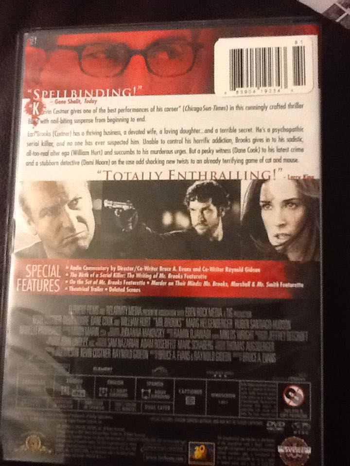 Mr. Brooks DVD movie collectible [Barcode 883904192343] - Main Image 2