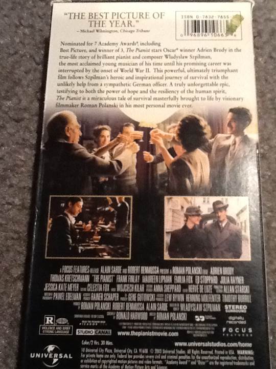 Pianist,The VHS movie collectible [Barcode 096896106636] - Main Image 2