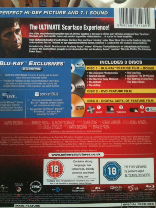 SCARFACE Blu-ray movie collectible [Barcode 5050582814804] - Main Image 2