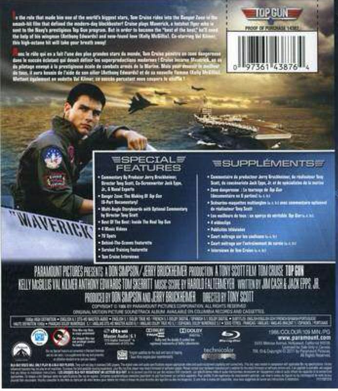 Top Gun Blu-ray movie collectible [Barcode 097361305660] - Main Image 2
