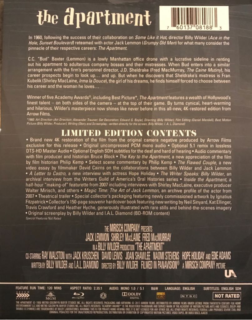 The Apartment Blu-ray movie collectible [Barcode 760137081883] - Main Image 2