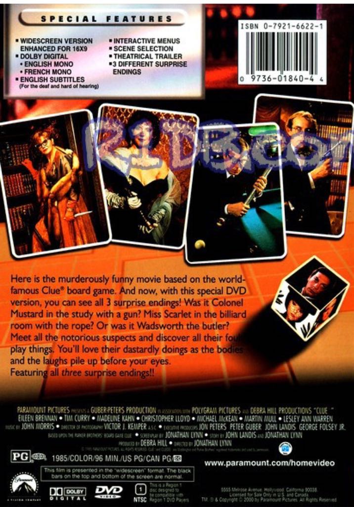 Clue (VF) VHS movie collectible [Barcode 0097360184044] - Main Image 2