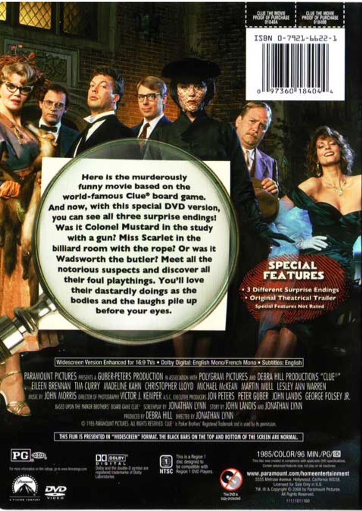 Clue Digital Copy movie collectible [Barcode 097360184020] - Main Image 2
