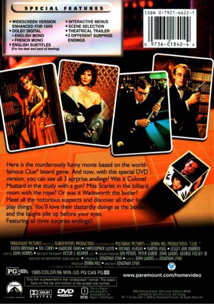 (002) Clue DVD-R movie collectible [Barcode 097360184075] - Main Image 2