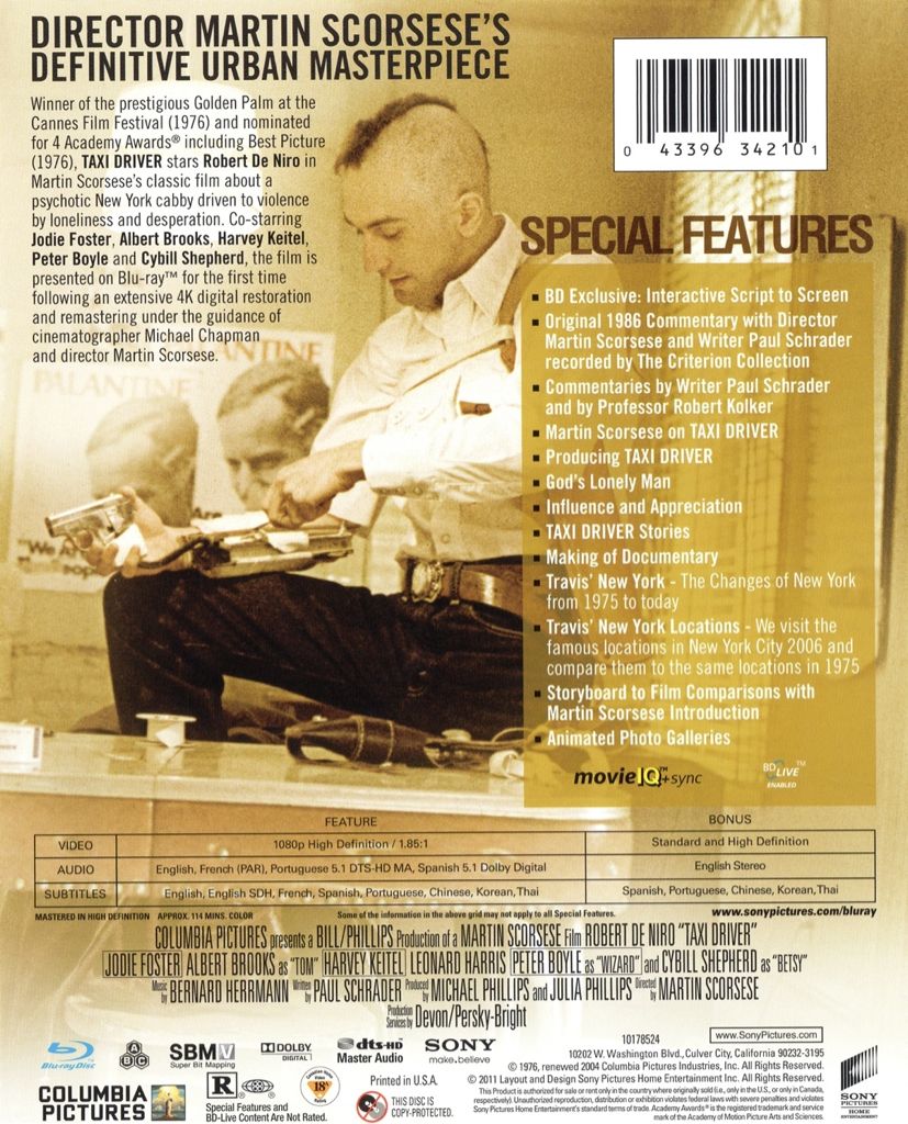 Taxi Driver Blu-ray movie collectible [Barcode 043396378827] - Main Image 2