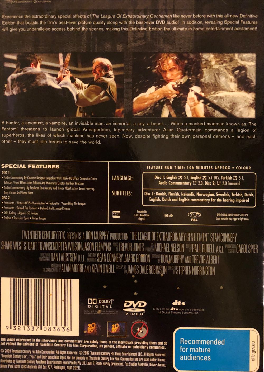The League Of Extraordinary Gentlemen DVD movie collectible [Barcode 9321337083636] - Main Image 2
