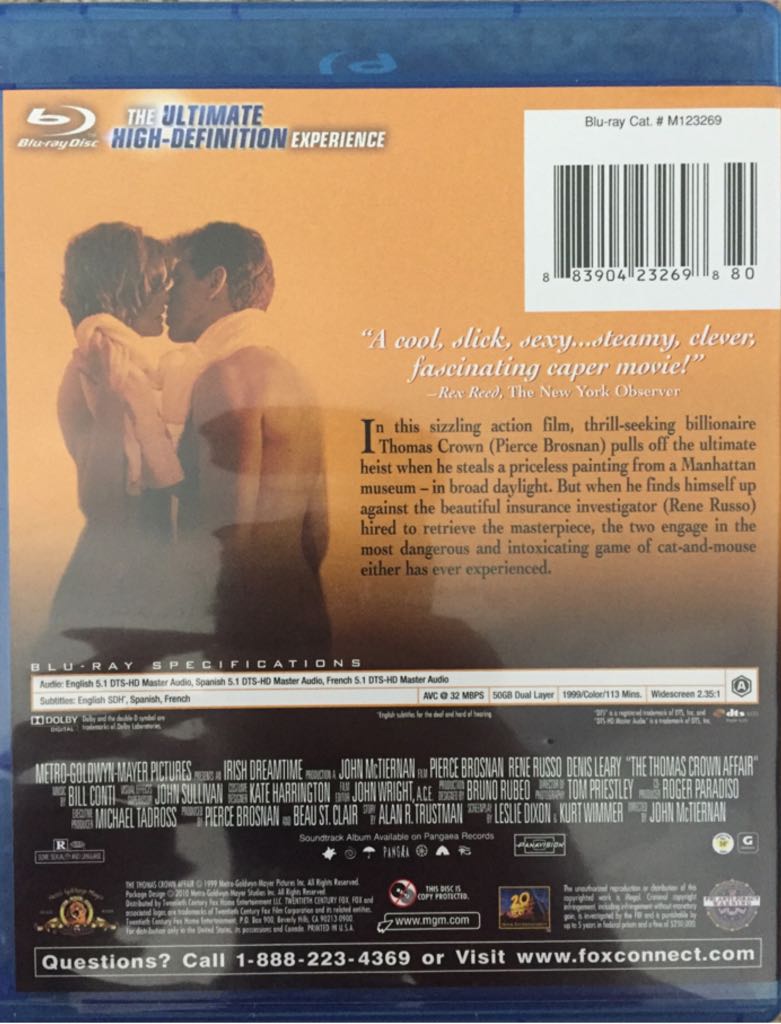The Thomas Crown Affair (1999) Blu-ray movie collectible [Barcode 883904232698] - Main Image 2