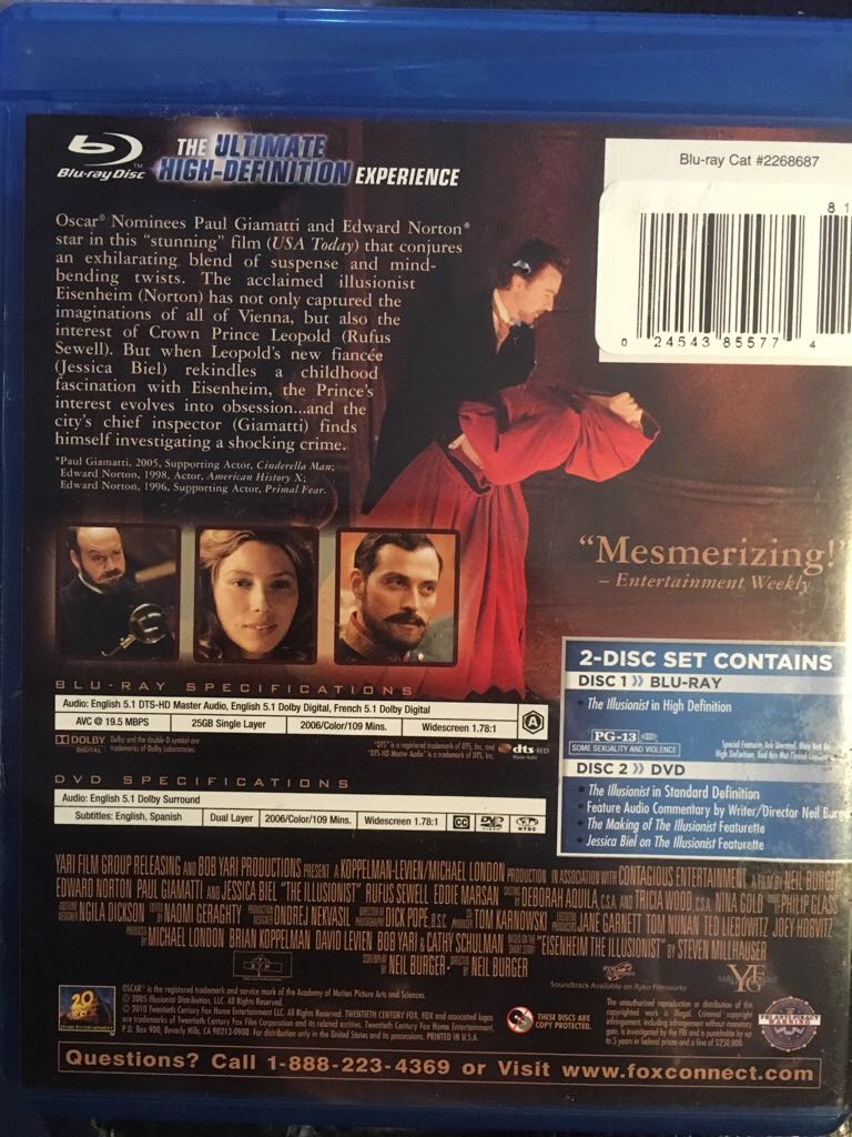 The Illusionist Blu-ray movie collectible [Barcode 024543855774] - Main Image 2