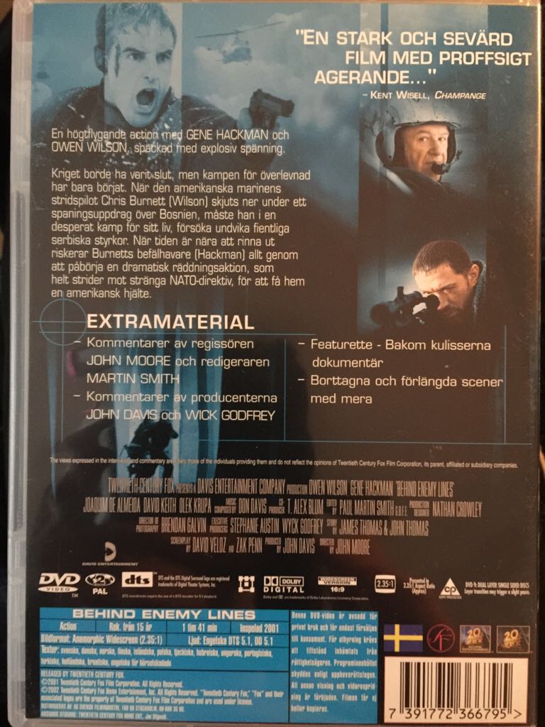 Behind Enemy Lines DVD movie collectible [Barcode 7391772366795] - Main Image 2