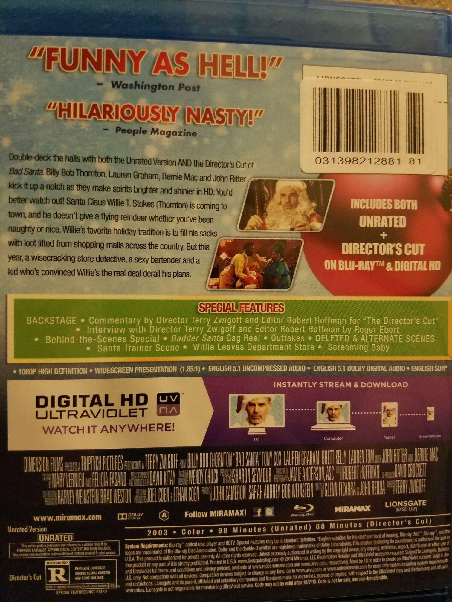 Bad Santa Blu-ray movie collectible [Barcode 031398212881] - Main Image 2