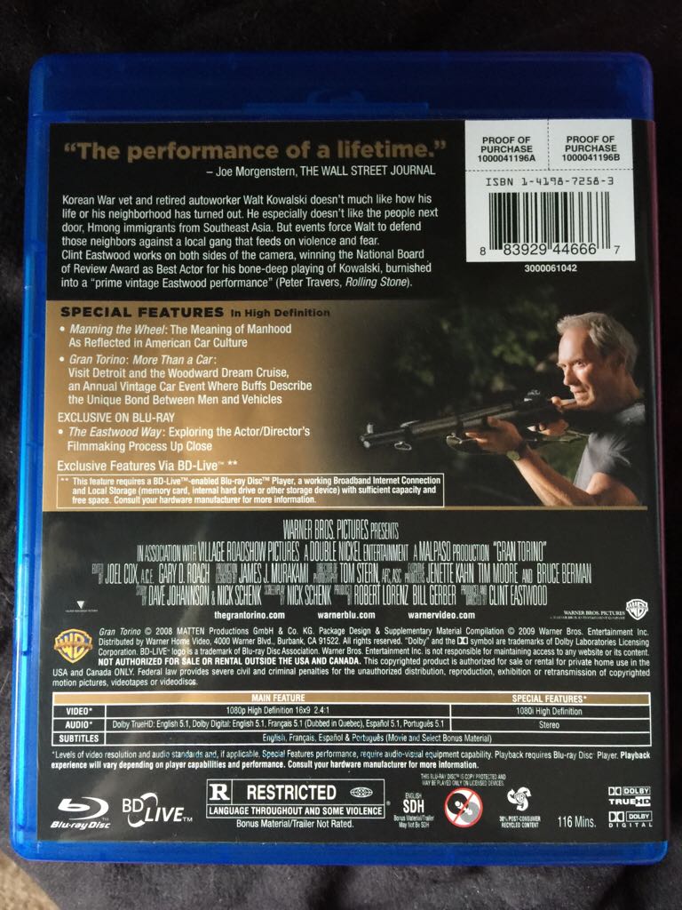 Gran Torino Blu-ray movie collectible [Barcode 883929446667] - Main Image 2