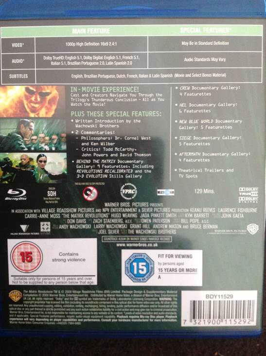 Matrix 3: The Matrix Revolutions Blu-ray movie collectible [Barcode 7321900115292] - Main Image 2