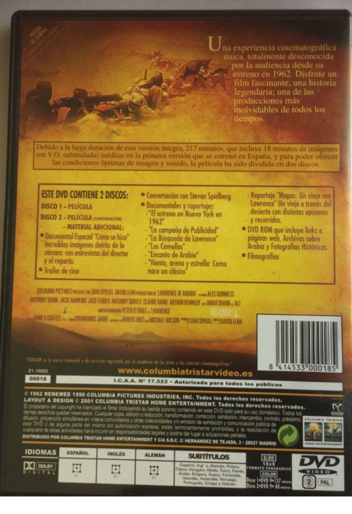 Lawrence de Arabia DVD movie collectible [Barcode 8414533000185] - Main Image 2