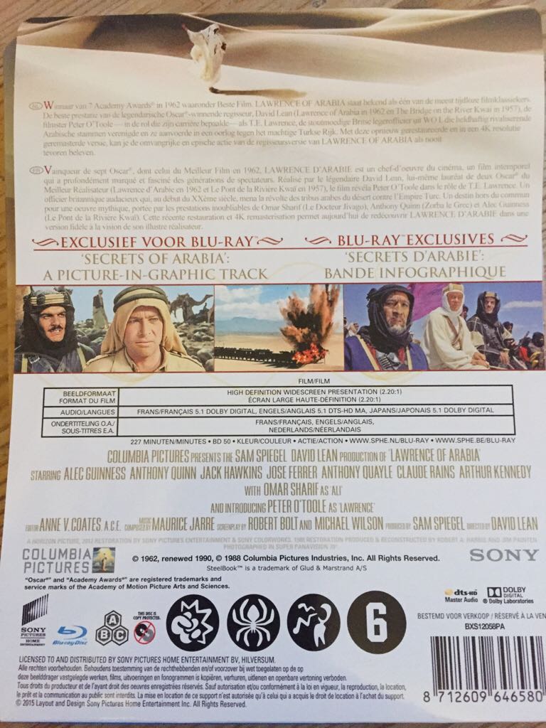 Lawrence of Arabia Blu-ray movie collectible [Barcode 8712609646580] - Main Image 2