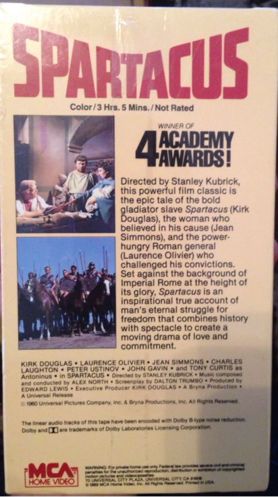 Spartacus VHS movie collectible [Barcode 047897550485] - Main Image 2