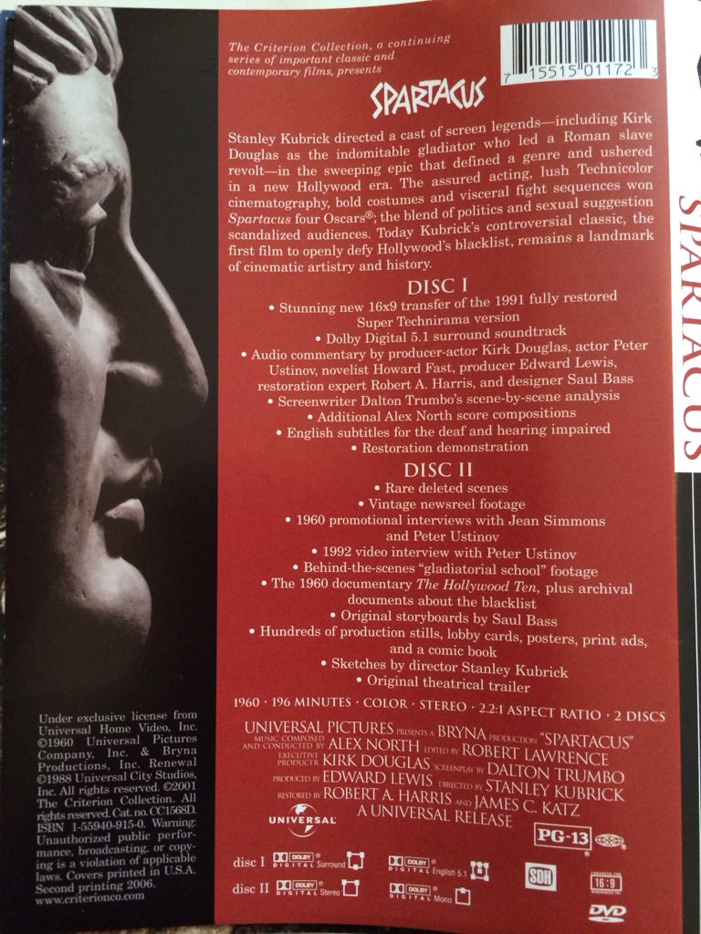 Spartacus DVD movie collectible [Barcode 715515011723] - Main Image 2