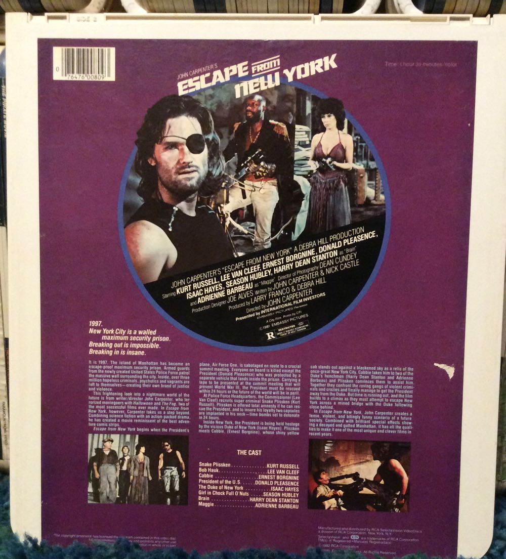 Escape from New York CED movie collectible [Barcode 076476008093] - Main Image 2