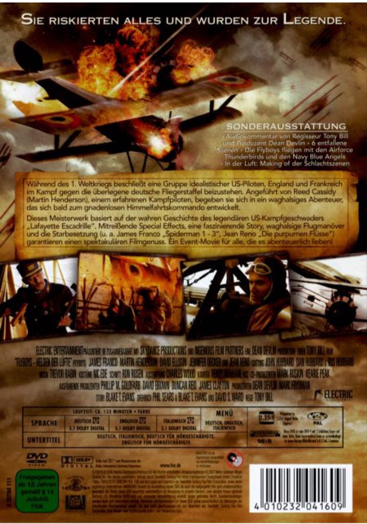 Flyboys - James Franco, Scott Hazel, Jennifer Decker, Jean Reno DVD movie collectible [Barcode 027616062185] - Main Image 2