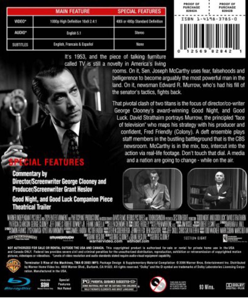 Good Night, and Good Luck. Blu-ray movie collectible [Barcode 012569828421] - Main Image 2