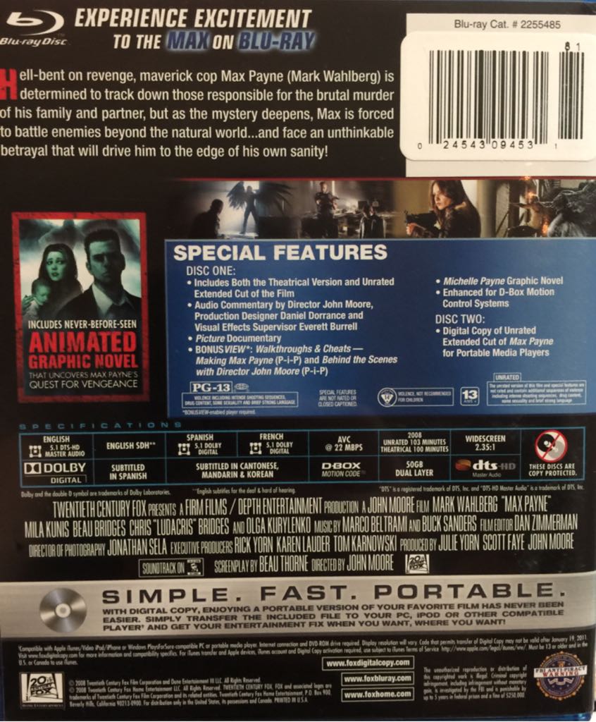 Max Payne Blu-ray movie collectible [Barcode 024543554851] - Main Image 2