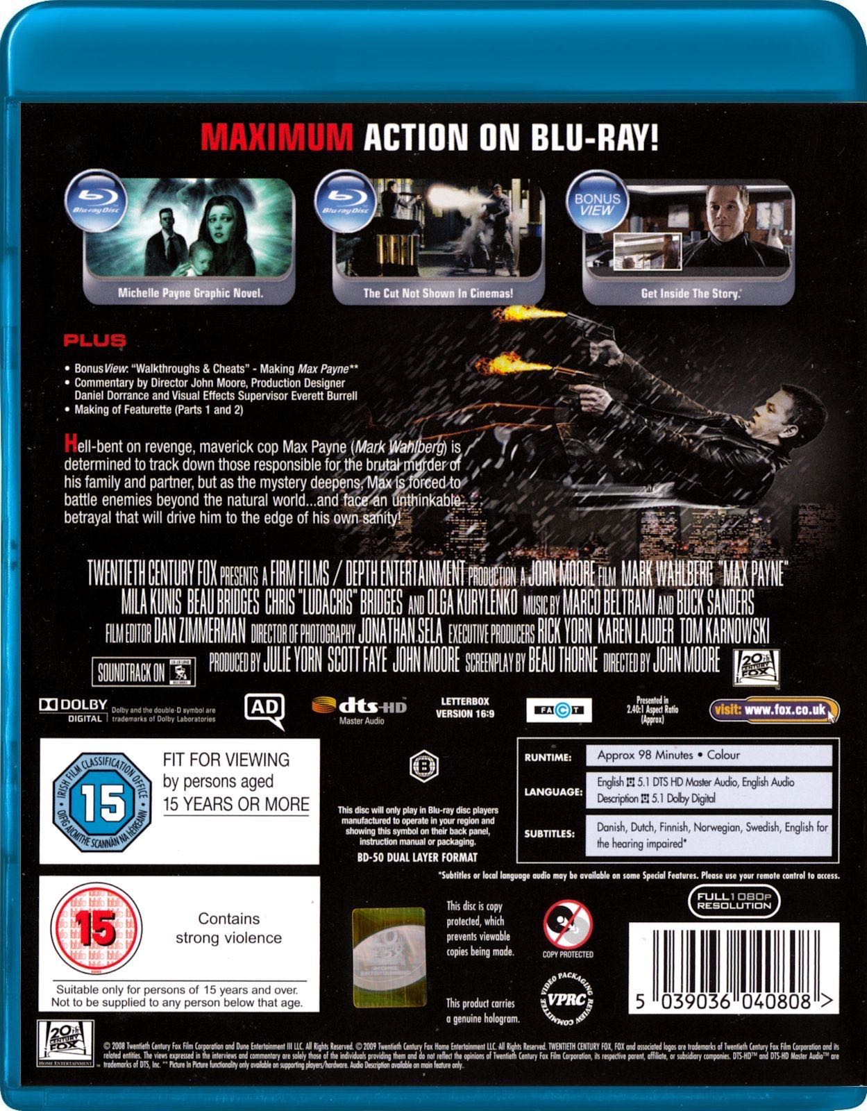 Max Payne Blu-ray movie collectible [Barcode 5039036040808] - Main Image 2