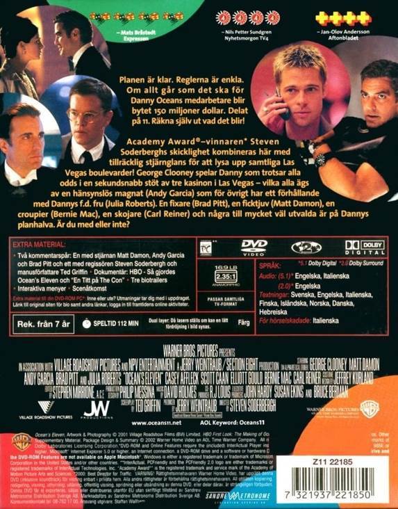 Ocean’s Eleven DVD movie collectible [Barcode 7321937221850] - Main Image 2