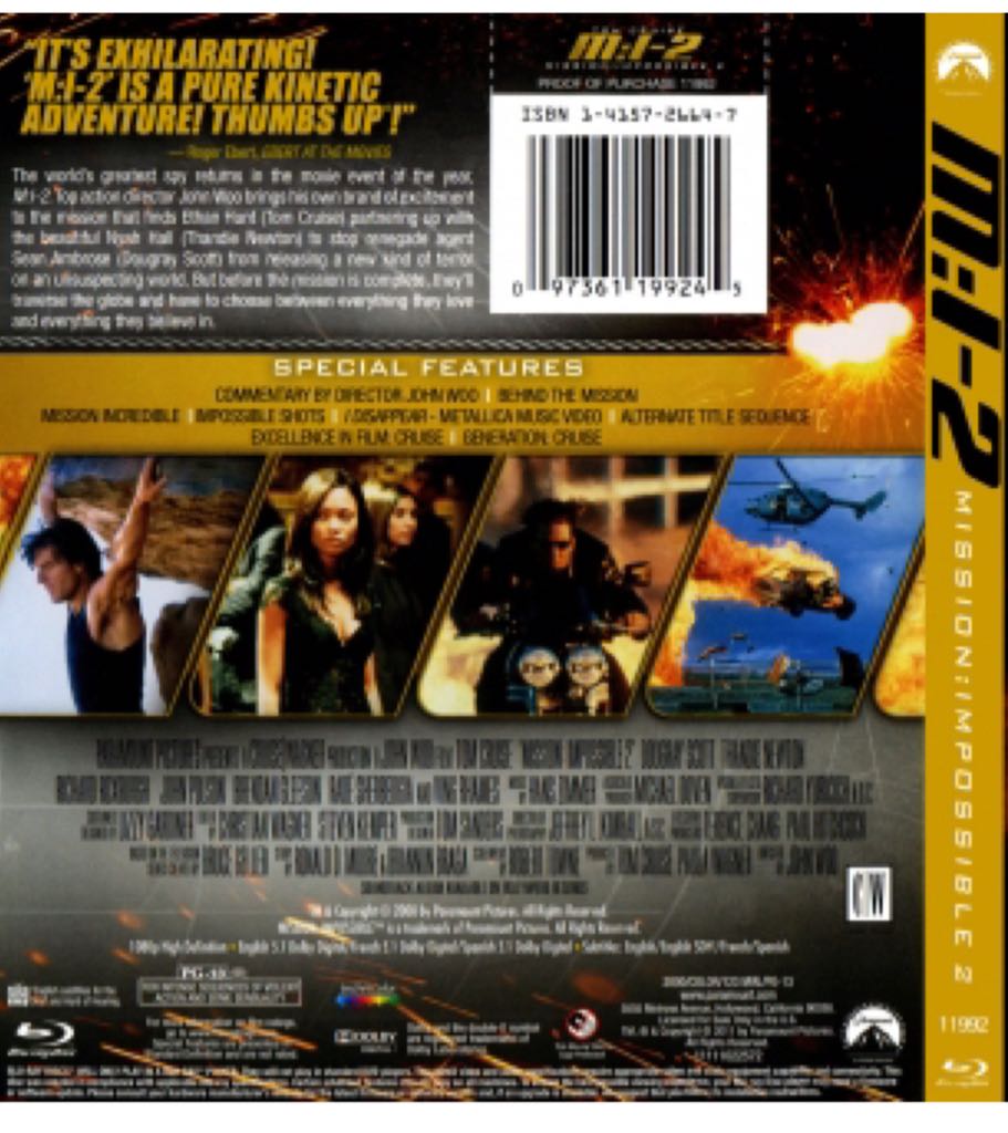 Mission Impossible 2 DVD movie collectible [Barcode 097360828863] - Main Image 2